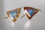 Mokume Gane, 18kt gold, Australian Opal and fine silver earrings